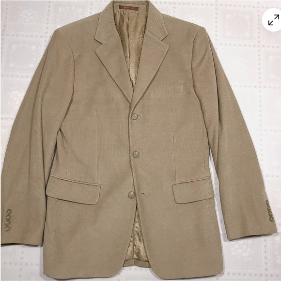 TASSO ELBA Sport Suit Coat Blazer Mens Tan Corduroy Three Button Cotton LARGE - Picture 1 of 11